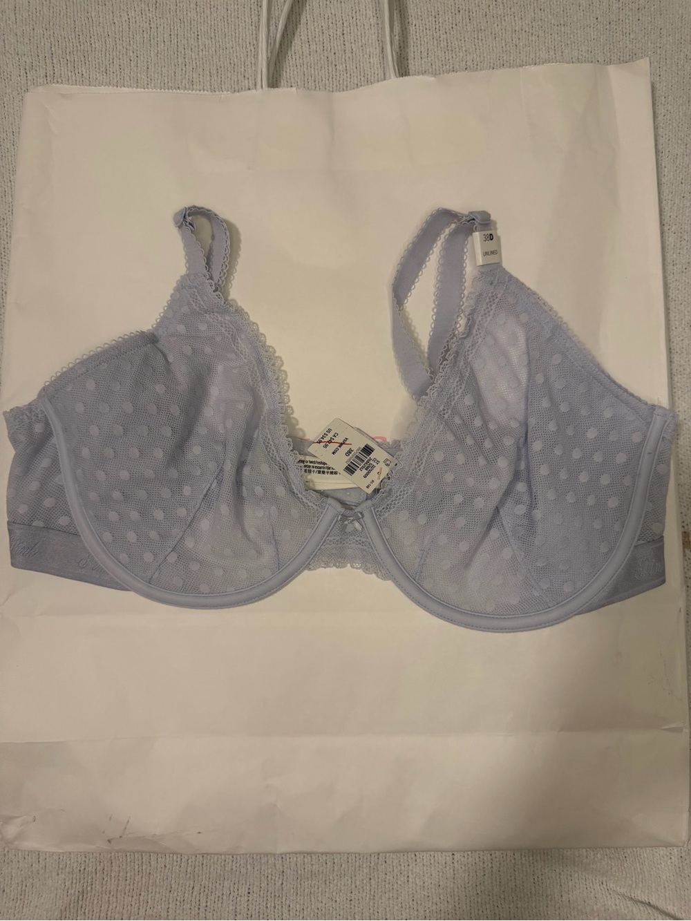 Victoria’s Secret PINK 38D Unlined Sheer Polka Dot Lace Bra NWT